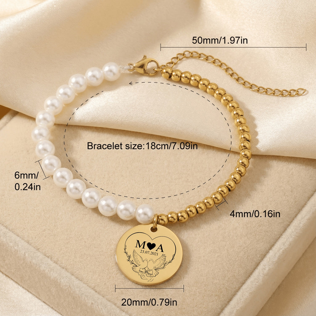 Premium Pearl & Gold Coin Bracelet: Mother of Pearl