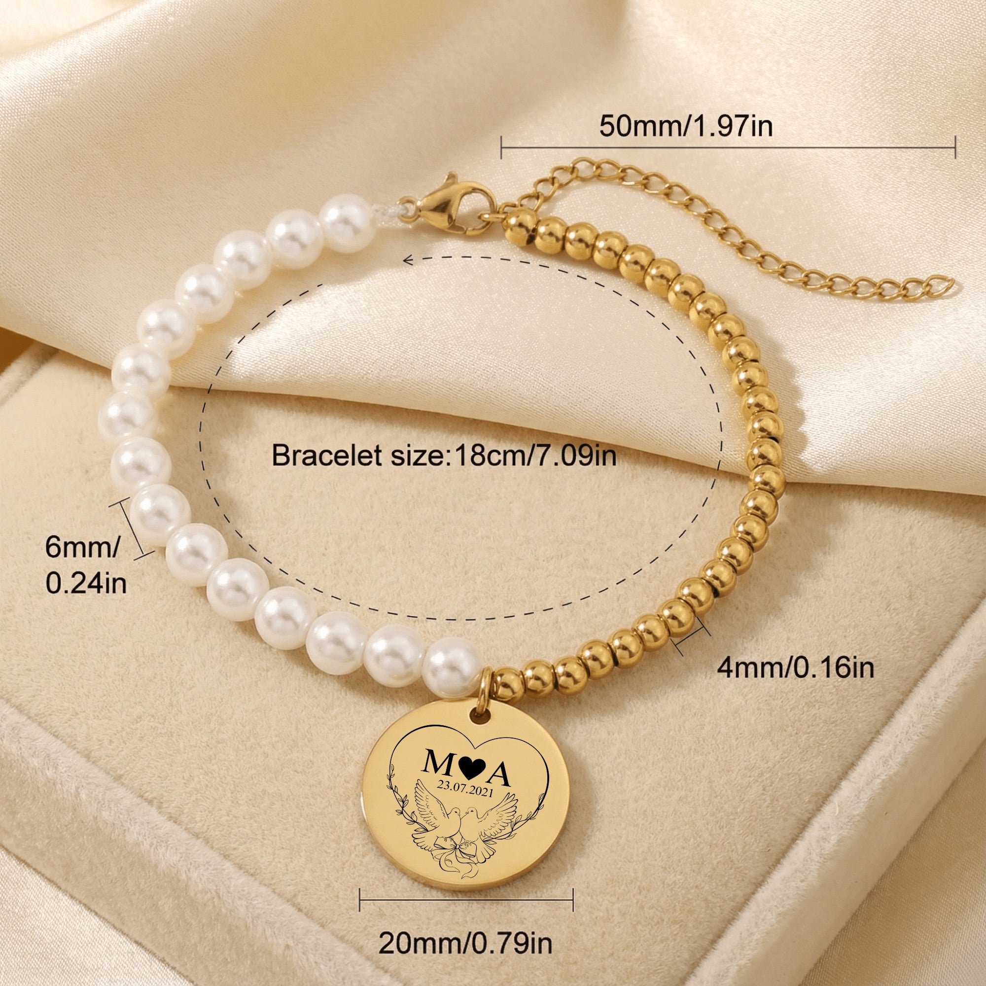 Premium Pearl & Gold Coin Bracelet: Mother of Pearl