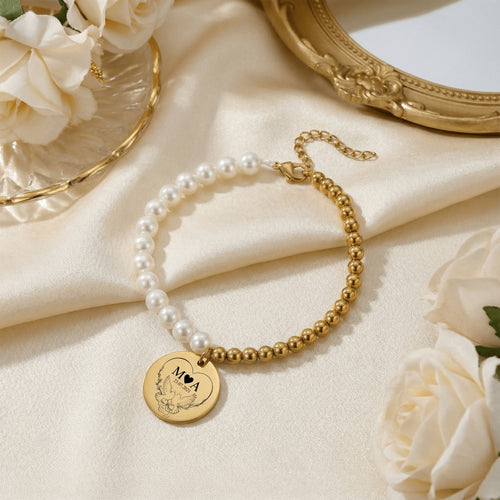Premium Pearl & Gold Coin Bracelet: Mother of Pearl